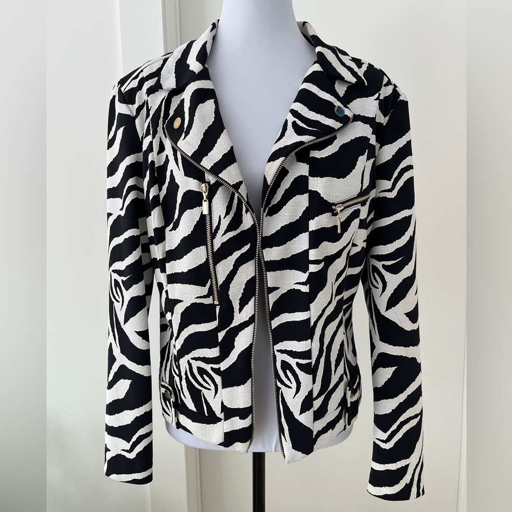 FRANK LYMAN Zebra Print Jacket Faux Front Zipper Detail Avante Garde Edgy Moto